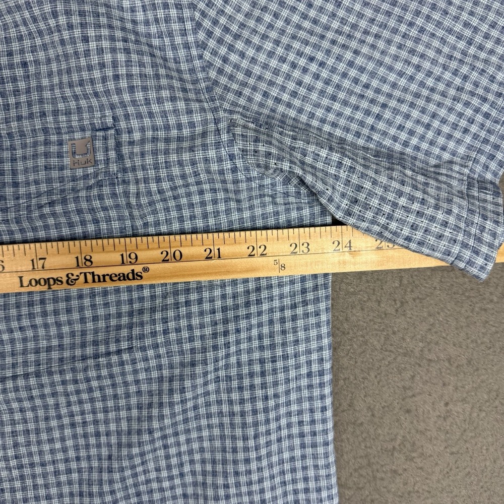 Huk Mens Short Sleeve Performance Fishing Shirt Size Large Blue Vented Plaid - Picture 7 of 9